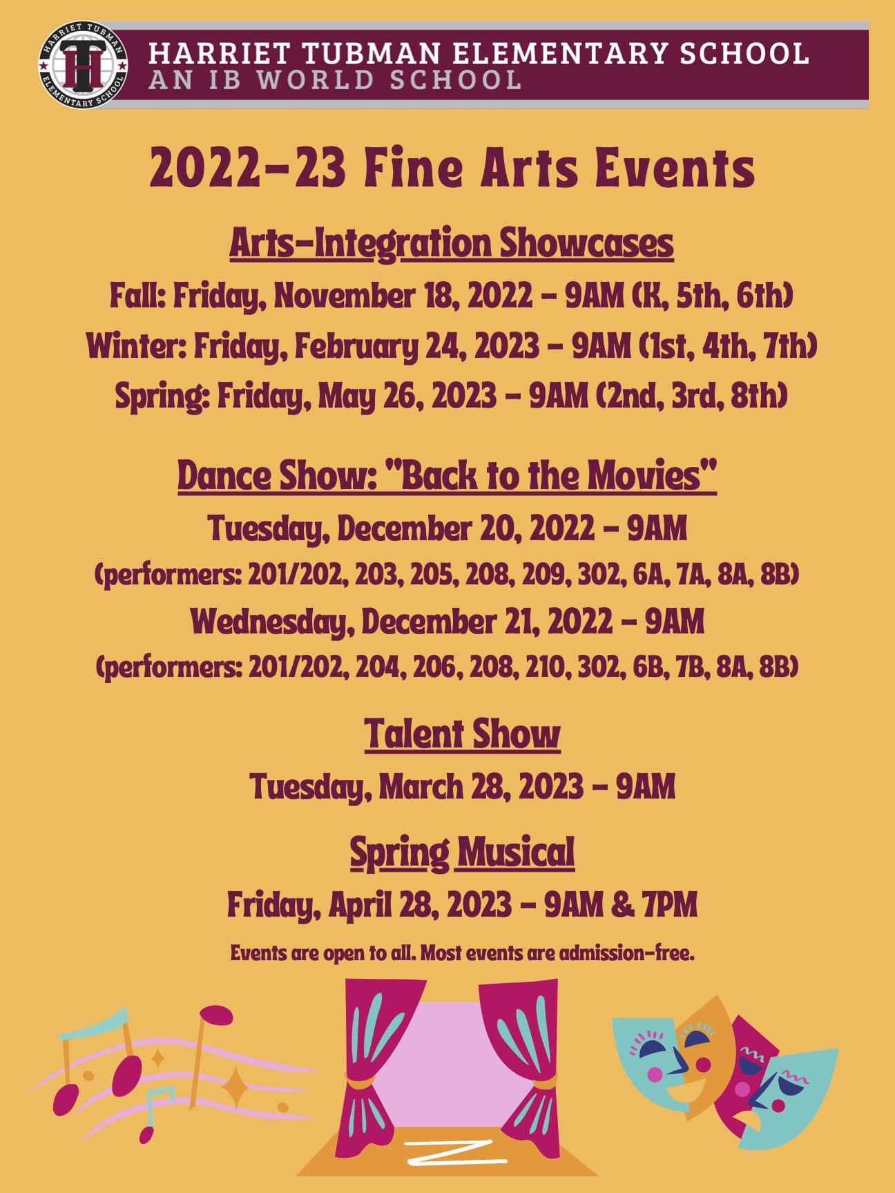 2022-23 Tubman Fine Arts Events