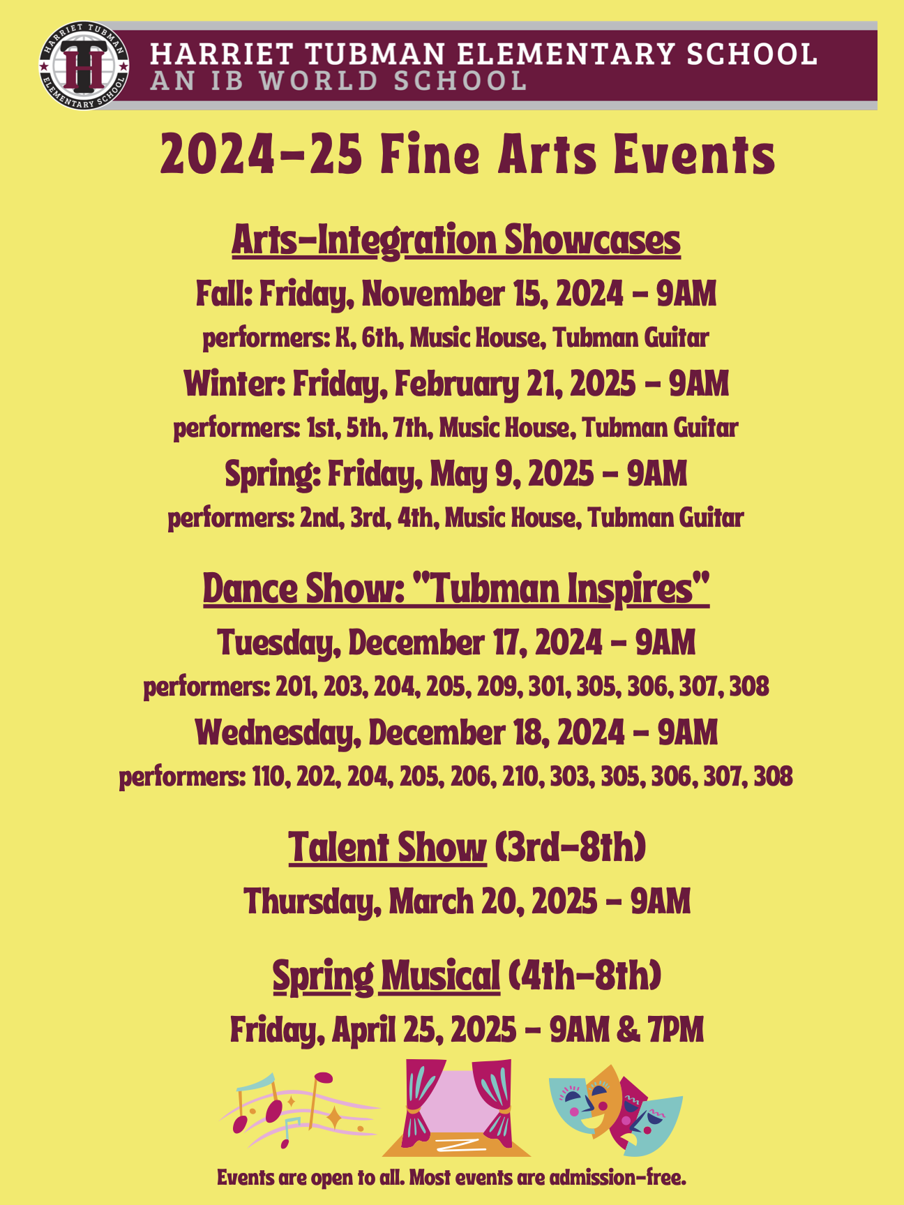 2024-25 Tubman Fine Arts Events